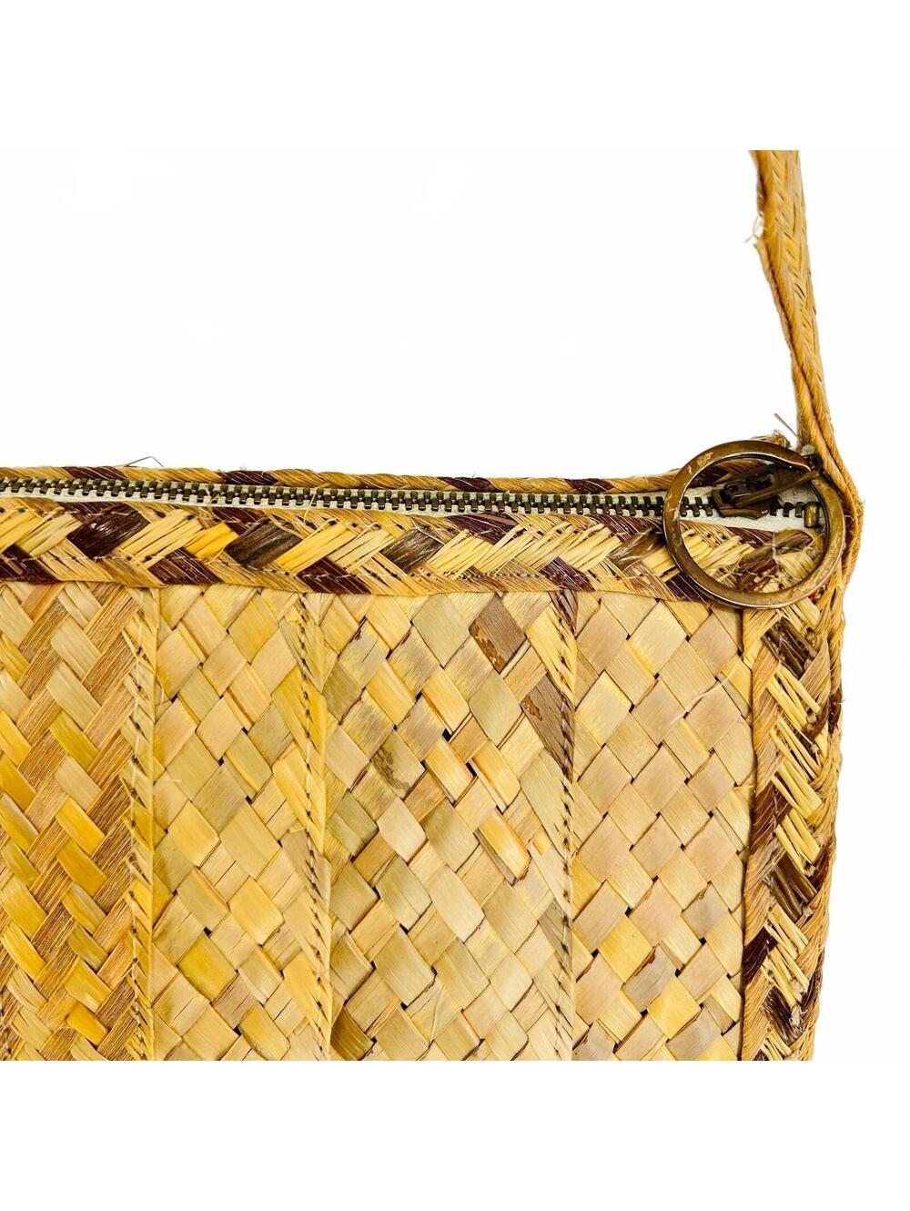Vintage 80s Tan Woven Straw Raffia Barrel Shoulder Bag - Picture 4 of 8